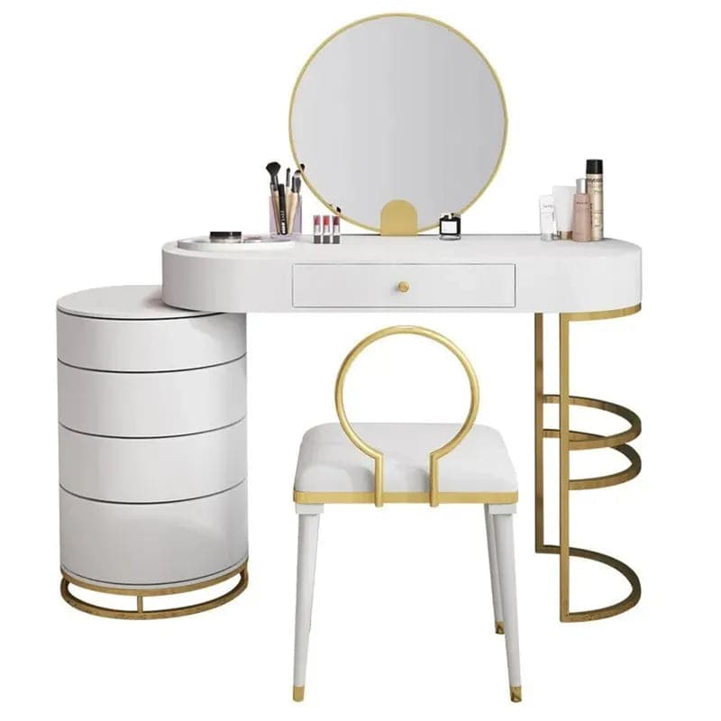 White Makeup Vanity Dressing Table with Swivel Cabinet Mirror and Stool Included#White