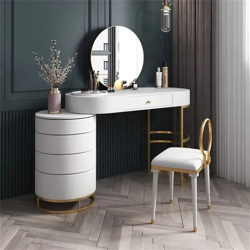 White Makeup Vanity Dressing Table with Swivel Cabinet Mirror and Stool Included#White