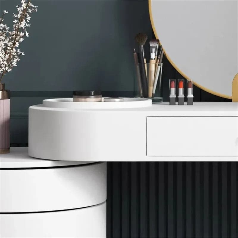 White Makeup Vanity Dressing Table with Swivel Cabinet Mirror and Stool Included#White