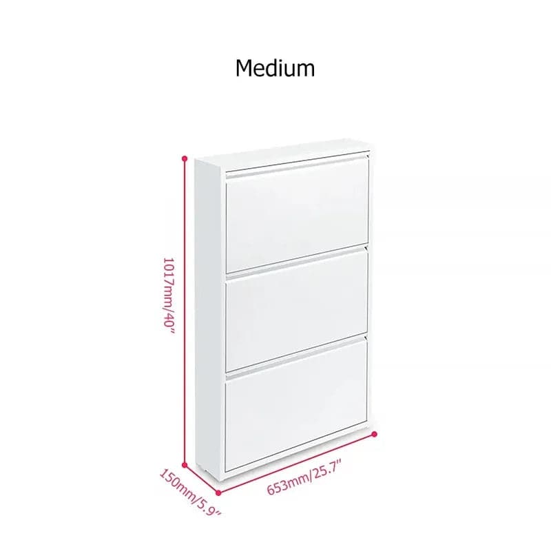 White Narrow Shoe Storage Cabinet Wall Mounted in Medium