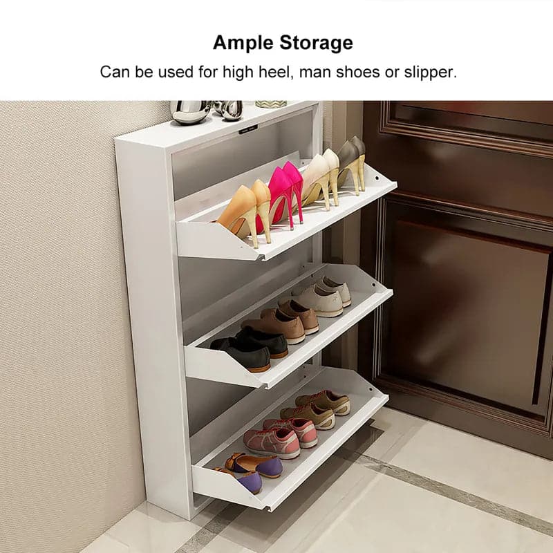 White Narrow Shoe Storage Cabinet Wall Mounted in Medium