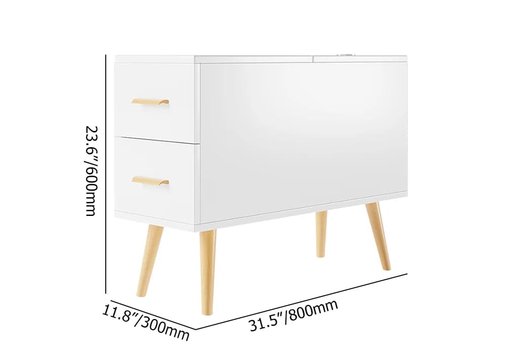 White Rectangle End Table with Drawers Modern Sofa Side Table for Living Room