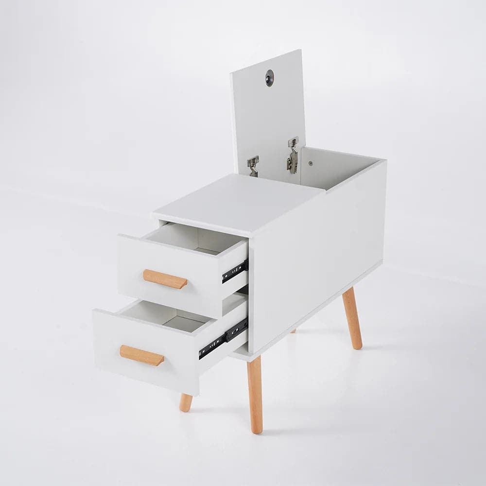 White Rectangle End Table with Drawers Modern Sofa Side Table for Living Room