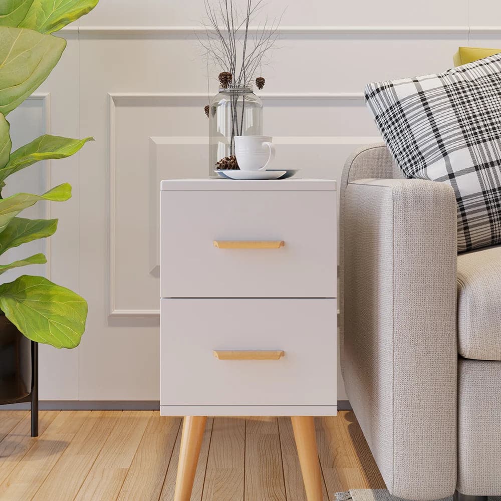 White Rectangle End Table with Drawers Modern Sofa Side Table for Living Room