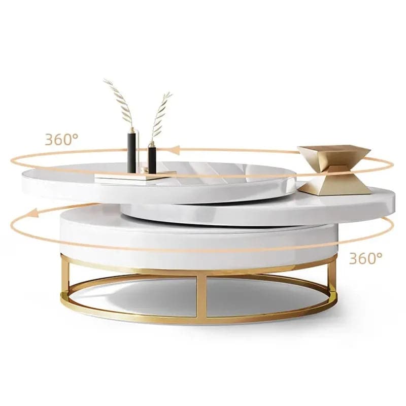 Round Wood Swivel Modern Coffee Table with Storage#White