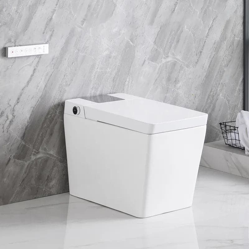 Toilette carrée monobloc intelligente blanche avec télécommande et couvercle automatique