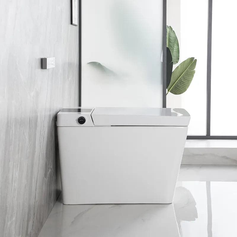 Toilette carrée monobloc intelligente blanche avec télécommande et couvercle automatique
