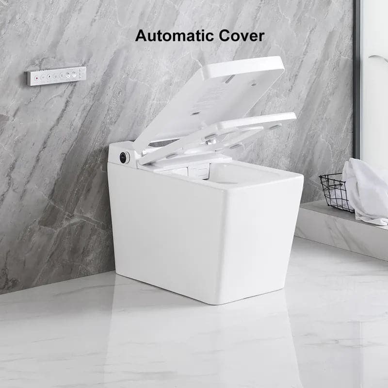 White Smart One-Piece Floor Square Toilet with Remote Control and Automatic Cover