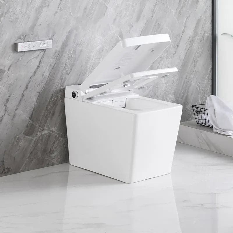 Toilette carrée monobloc intelligente blanche avec télécommande et couvercle automatique