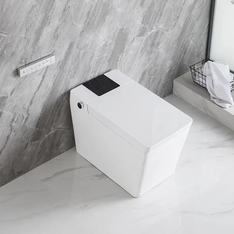 Toilette carrée monobloc intelligente blanche avec télécommande et couvercle automatique