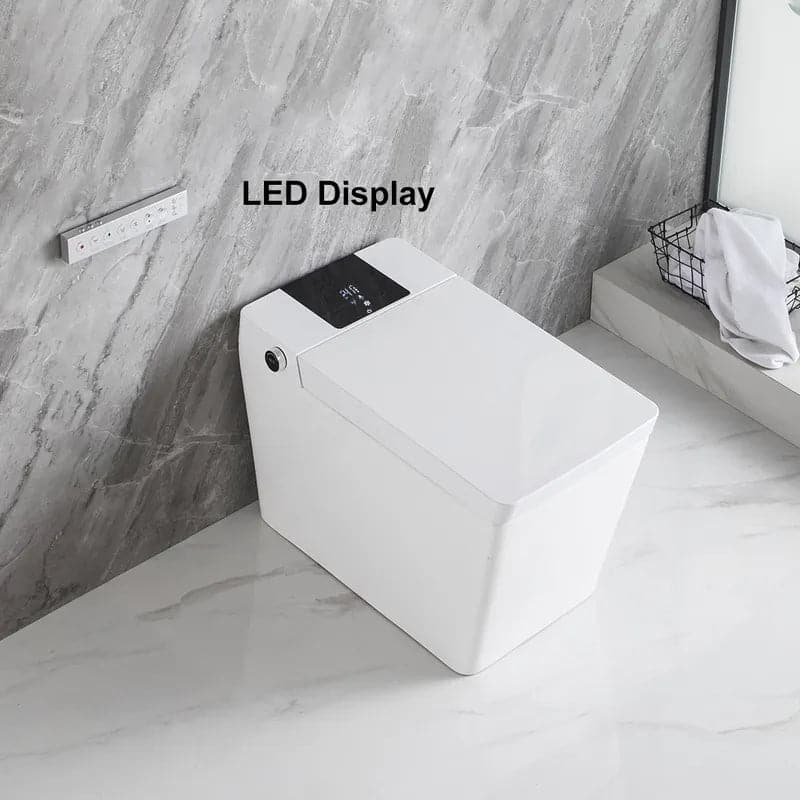 Toilette carrée monobloc intelligente blanche avec télécommande et couvercle automatique