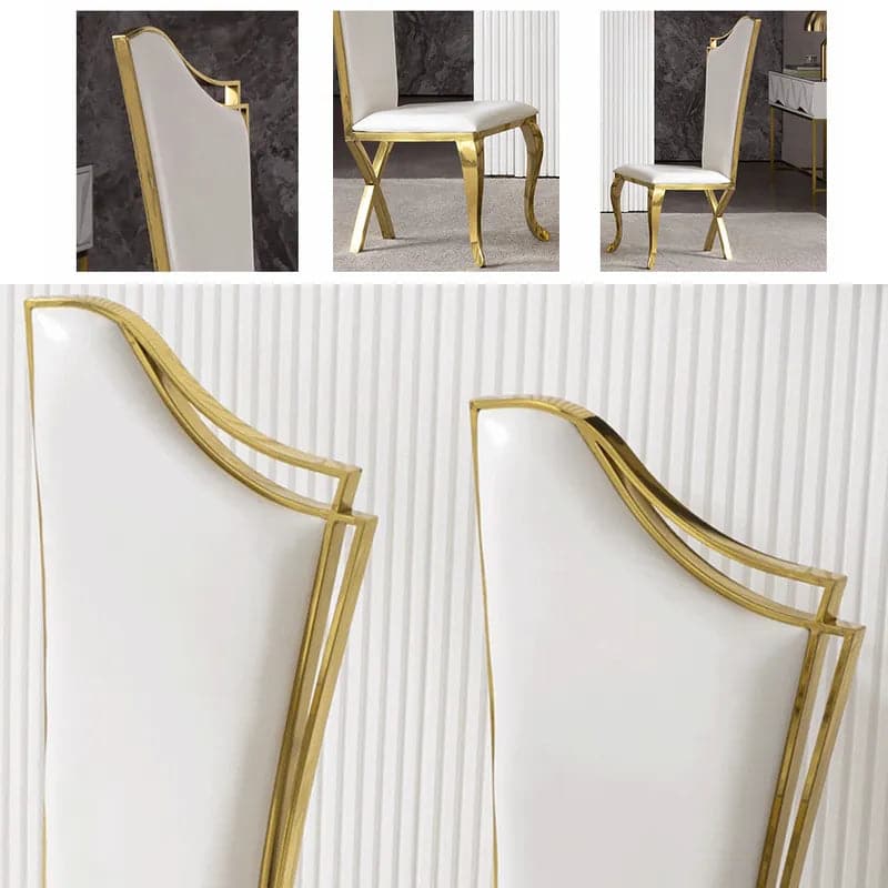 Chaises de salle à manger rembourrées blanches (lot de 2) Chaise d'appoint en acier inoxydable avec pieds dorés