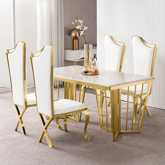 Chaises de salle à manger rembourrées blanches (lot de 2) Chaise d'appoint en acier inoxydable avec pieds dorés