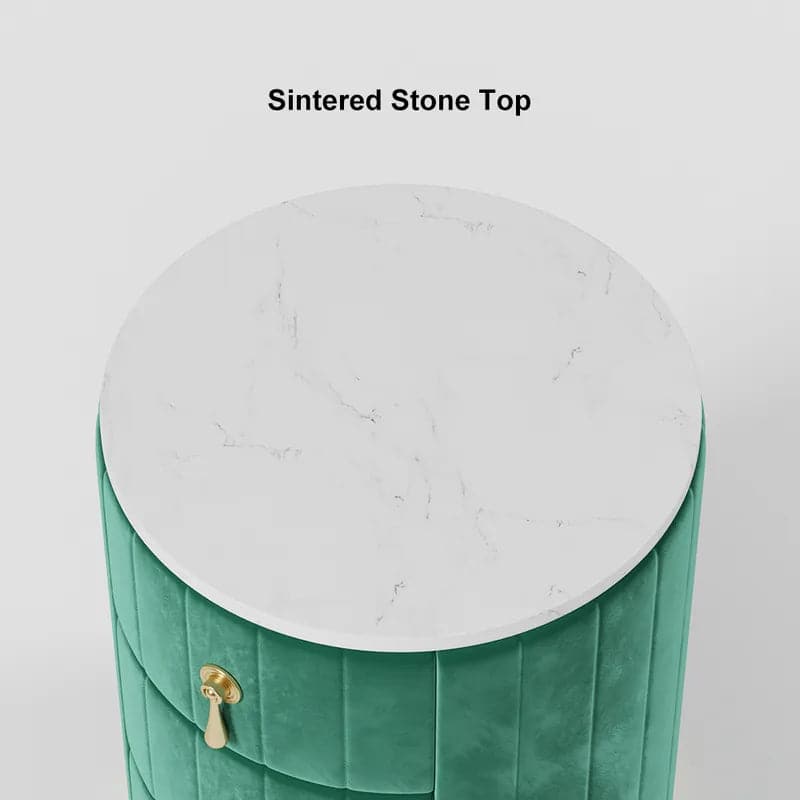 Modern Nightstand Green Round Nightstand with 3 Drawers Nightstand with Storage