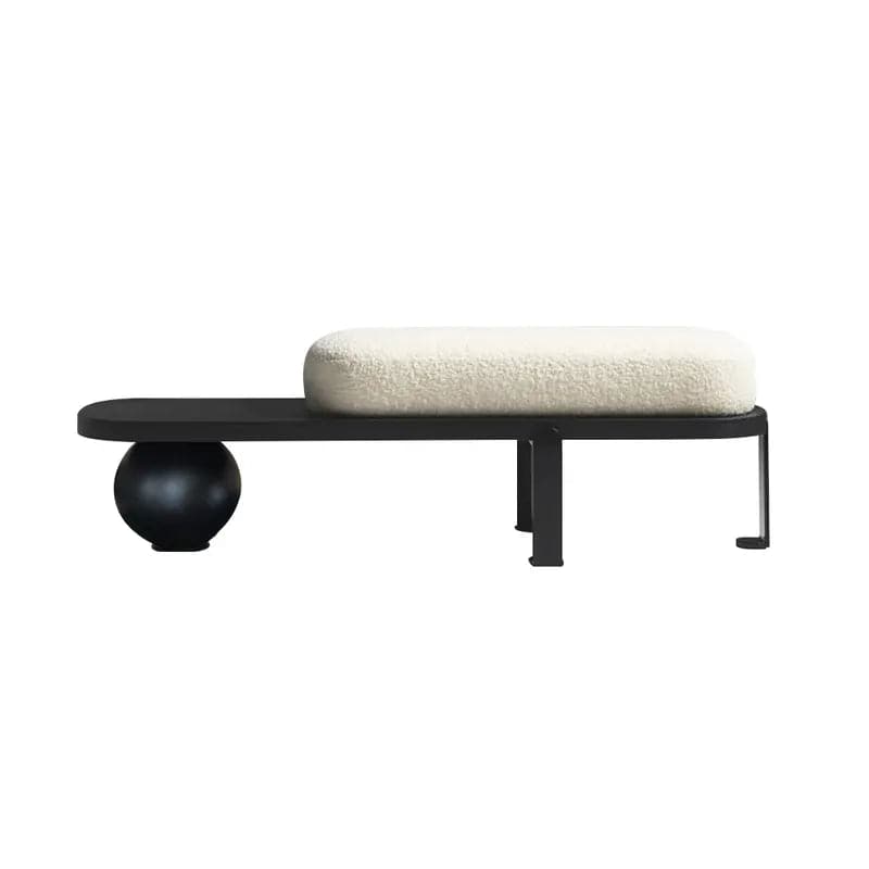 White & Black/Gold Wooden Entryway Bench Boucle Upholstered with Abstract Metal Legs#Black