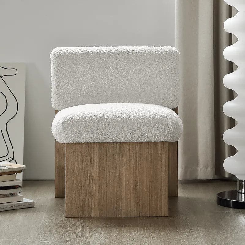 Chaise d'appoint en bois moderne blanc et naturel, rembourrage en boucle pour le salon