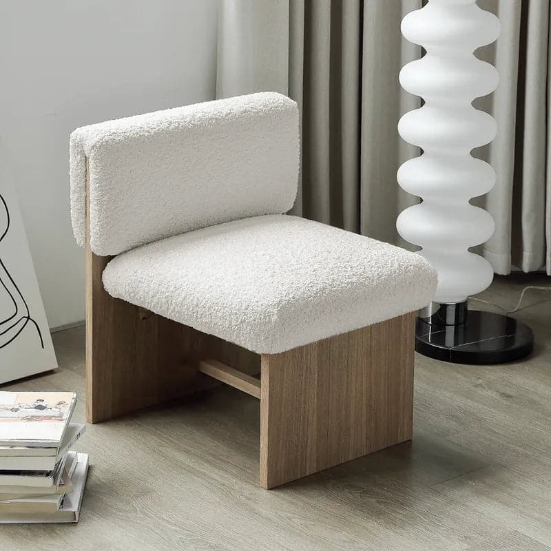 White & Natural Modern Wood Accent Chair Boucle Upholstery for Living Room