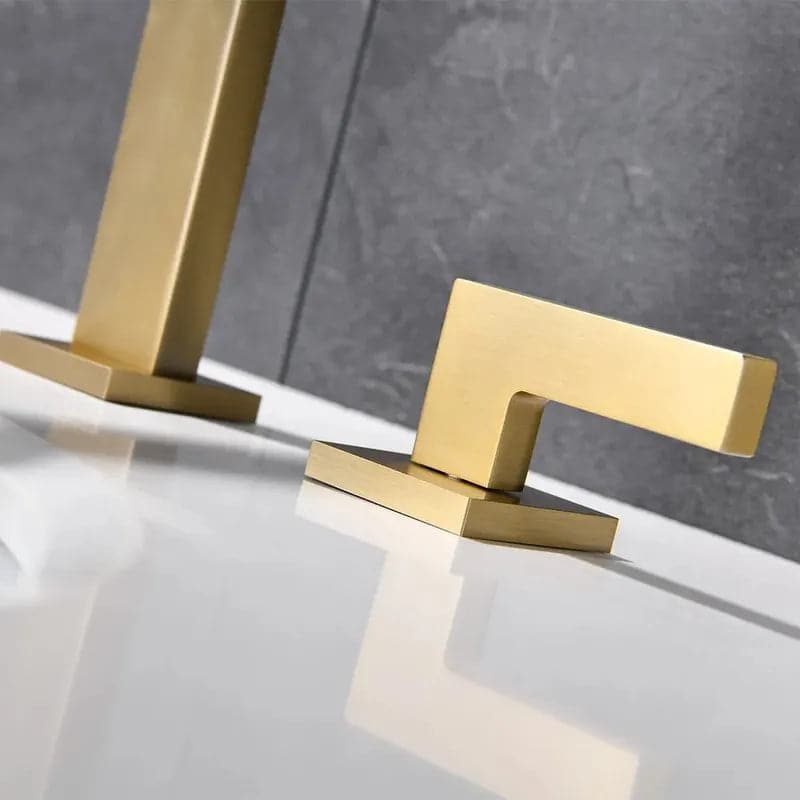 Widespread Brushed Gold Bathroom Sink Faucet Double Handle Solid Brass#Brushed Gold