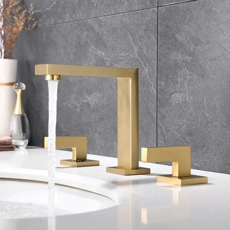 Widespread Brushed Gold Bathroom Sink Faucet Double Handle Solid Brass#Brushed Gold