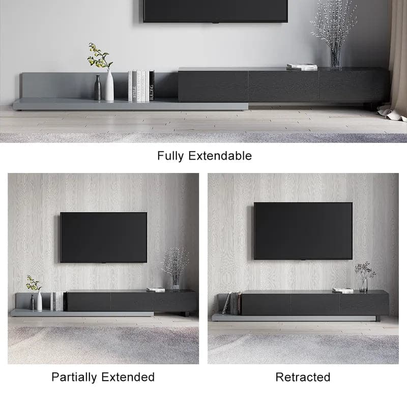 Rectangle Wood Extendable TV Stand Black and Gray Media Console with 3-Drawer#Black and Gray