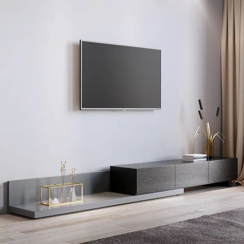 Rectangle Wood Extendable TV Stand Black and Gray Media Console with 3-Drawer#Black and Gray