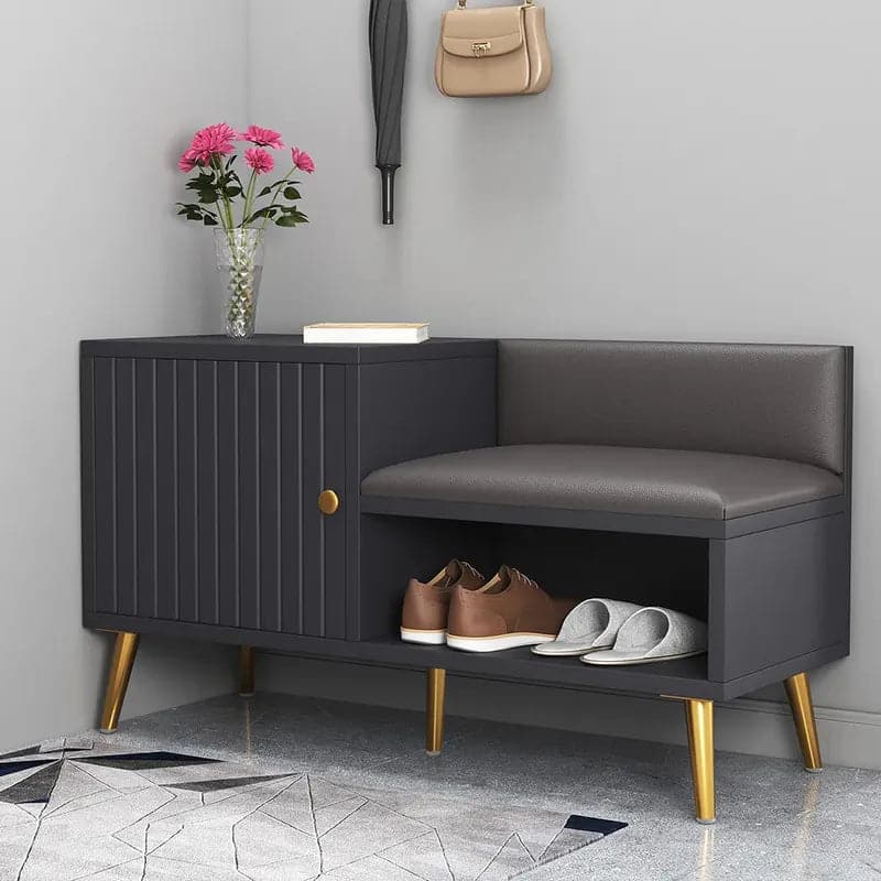 Yellar White/Gray Modern Upholstered Shoe Rack Bench with Storage Cabinet Entryway#Gray-M