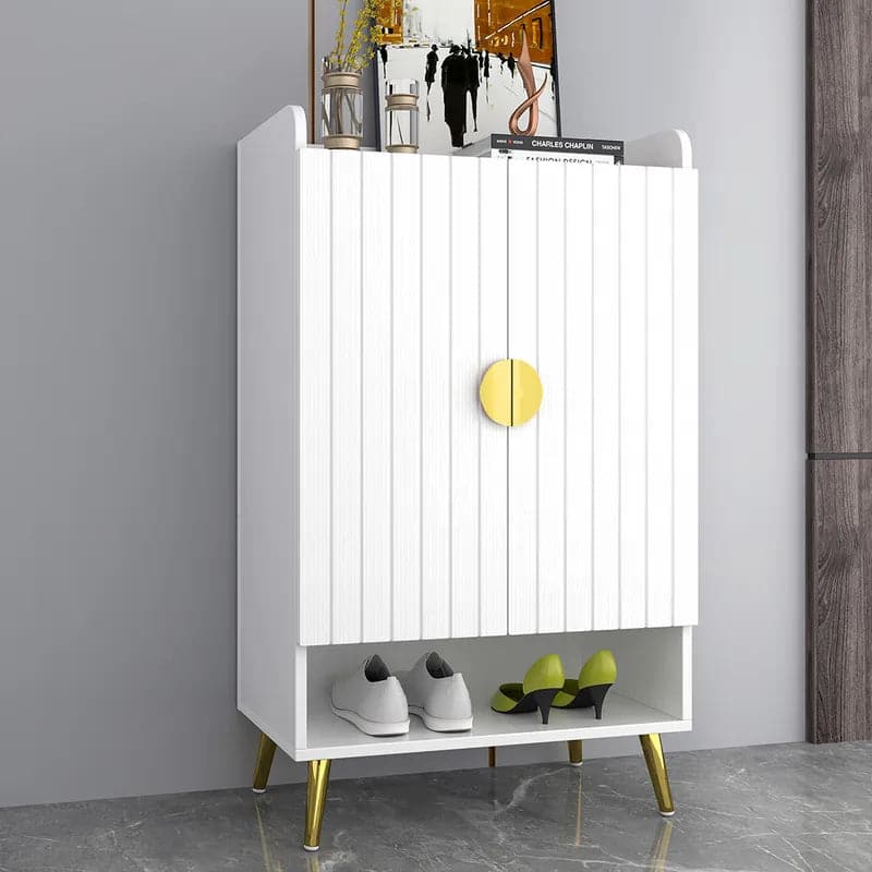 Yellar Nordic Entryway White&Gray Shoe Storage Cabinet with Doors & Open Shelves 5-Tier#White
