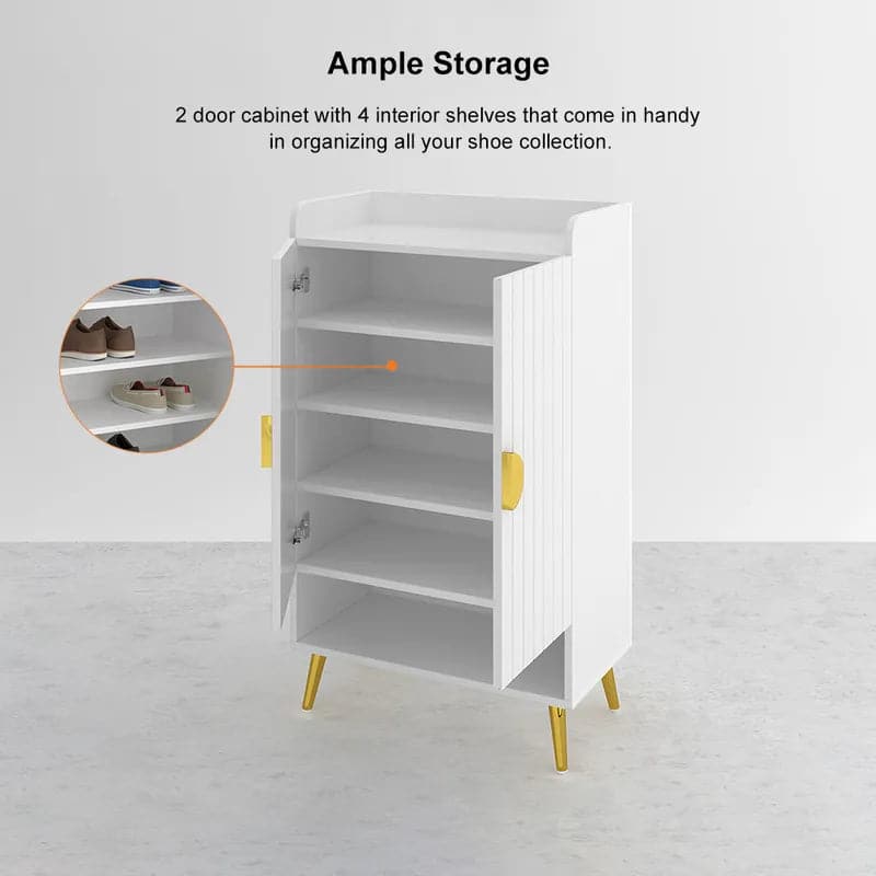 Yellar Nordic Entryway White&Gray Shoe Storage Cabinet with Doors & Open Shelves 5-Tier#White