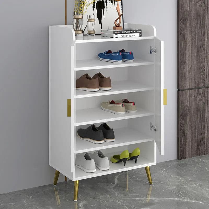 Yellar Nordic Entryway White&Gray Shoe Storage Cabinet with Doors & Open Shelves 5-Tier#White