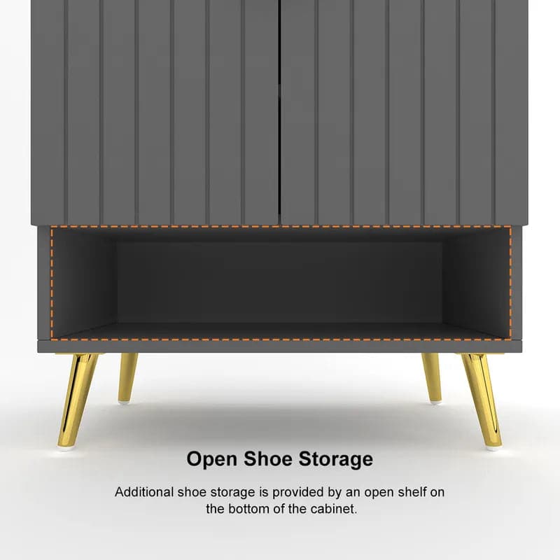 Yellar Nordic Entryway White&Gray Shoe Storage Cabinet with Doors & Open Shelves 5-Tier#Gray