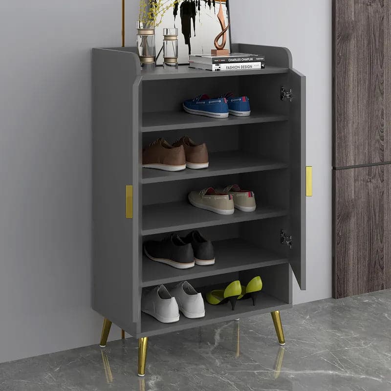 Yellar Nordic Entryway White&Gray Shoe Storage Cabinet with Doors & Open Shelves 5-Tier#Gray