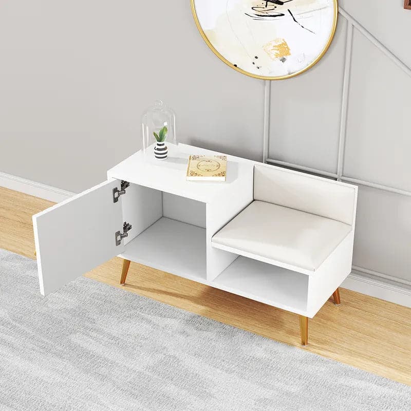 Yellar White/Gray Modern Upholstered Shoe Rack Bench with Storage Cabinet Entryway#White-S