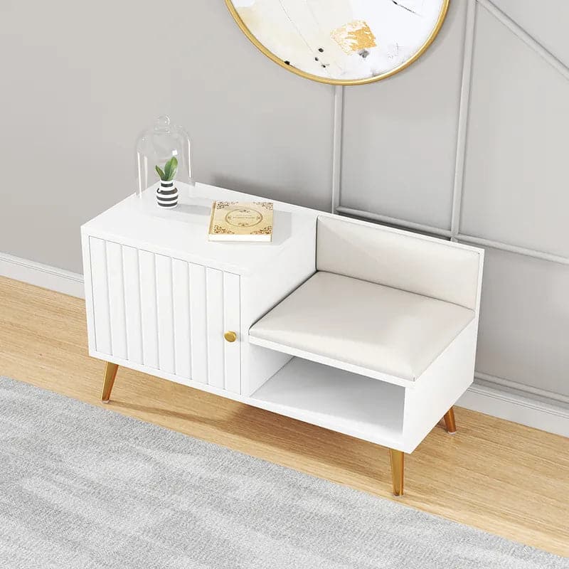 Yellar White/Gray Modern Upholstered Shoe Rack Bench with Storage Cabinet Entryway#White-S