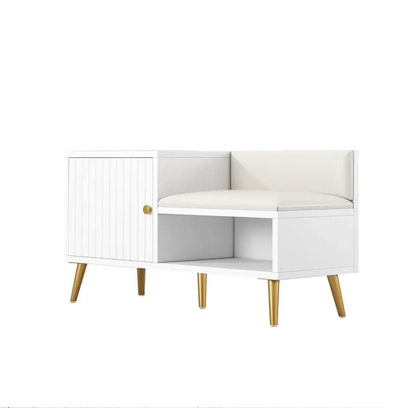 Yellar White/Gray Modern Upholstered Shoe Rack Bench with Storage Cabinet Entryway#White-M