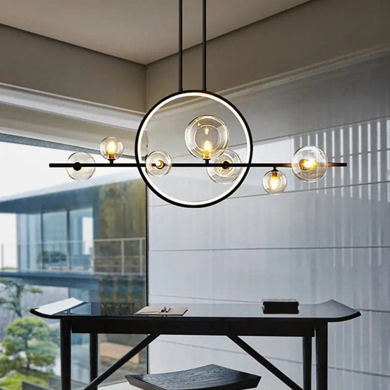 Minimalist 7-Light Glass Globe Shade Black Kitchen Island Light for Dining Room #Black