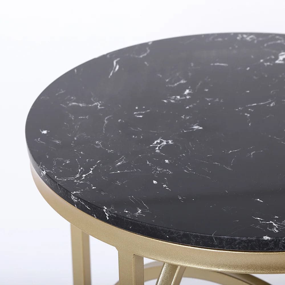 Black Round End Table Marble Top Side Table Metal in Gold