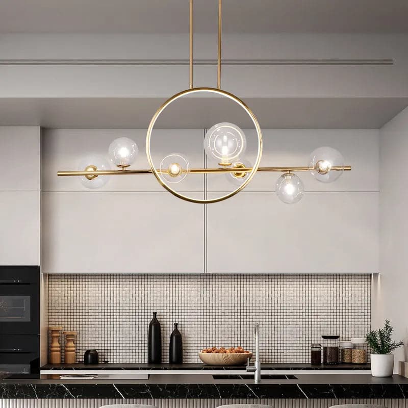 Modern Linear Gold Kitchen Island Light 7-Light Glass Globe Shade#Gold