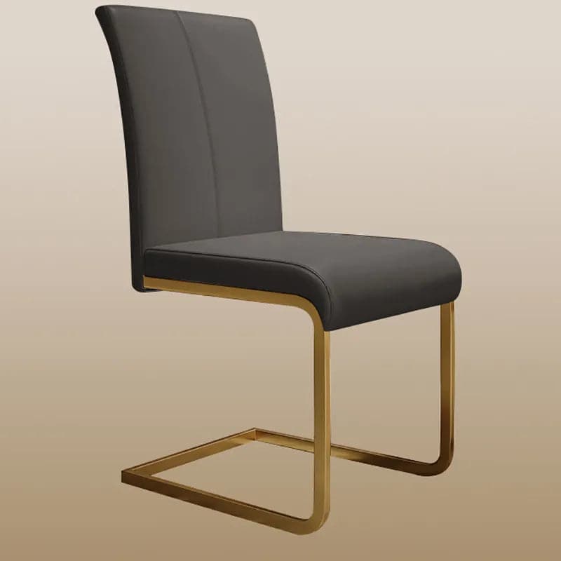 Modern Minimalist Upholstered Black PU Leather Dining Chairs (Set of 2) Gold Metal Base#Black