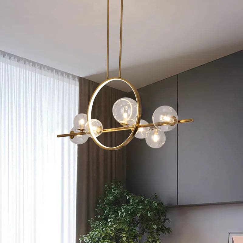 Modern Linear Gold Kitchen Island Light 7-Light Glass Globe Shade#Gold