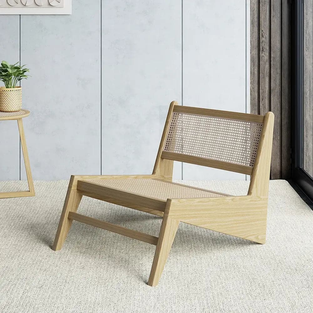 Rattan and Wood Lounge Chair Accent Chair in Natural