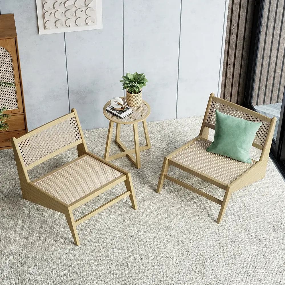 Rattan and Wood Lounge Chair Accent Chair in Natural