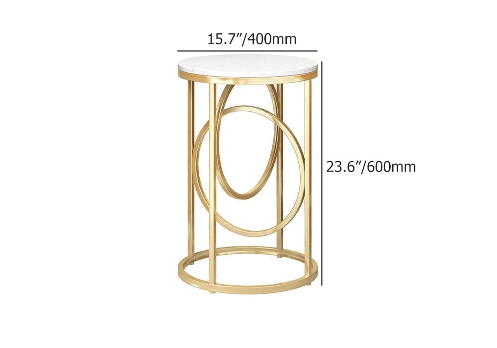 Modern White Round End Table Marble Top Side Table Metal in Gold