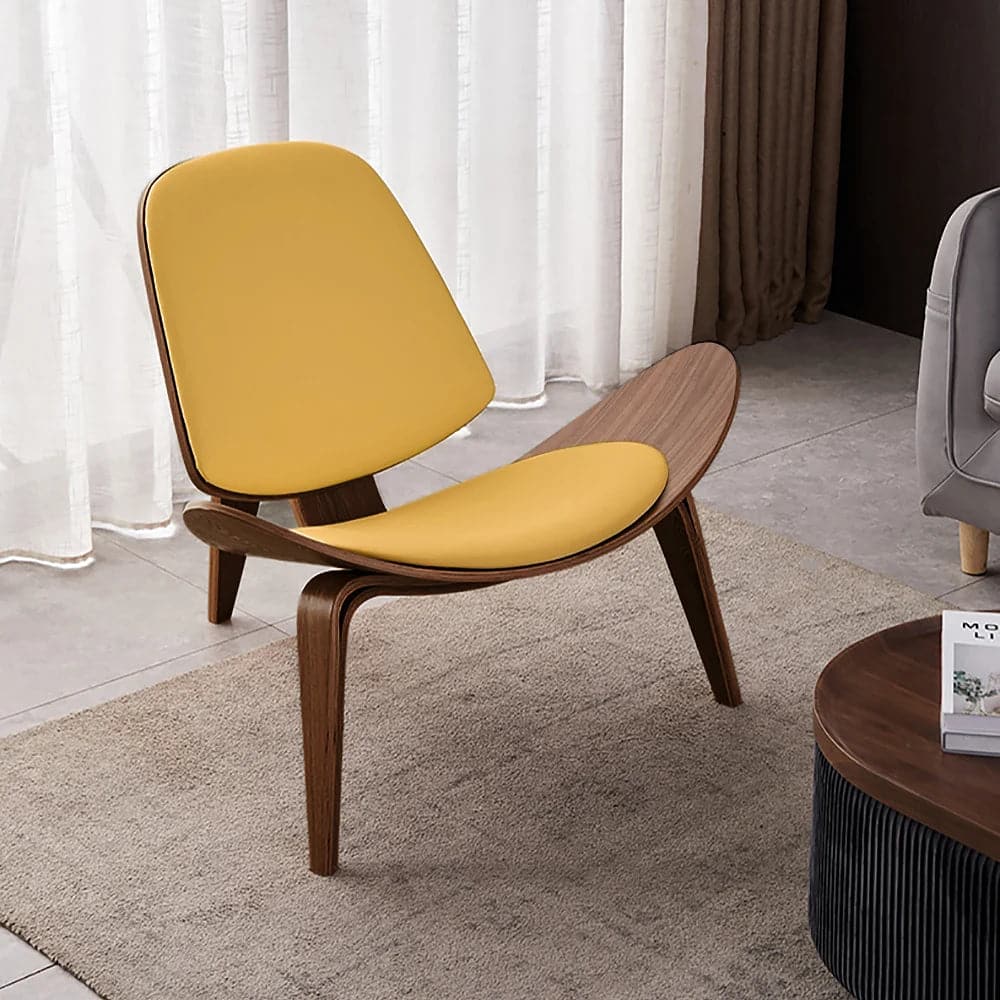 Modern Tripod Yellow Leather Lounge Chair with Single Side in Walnut