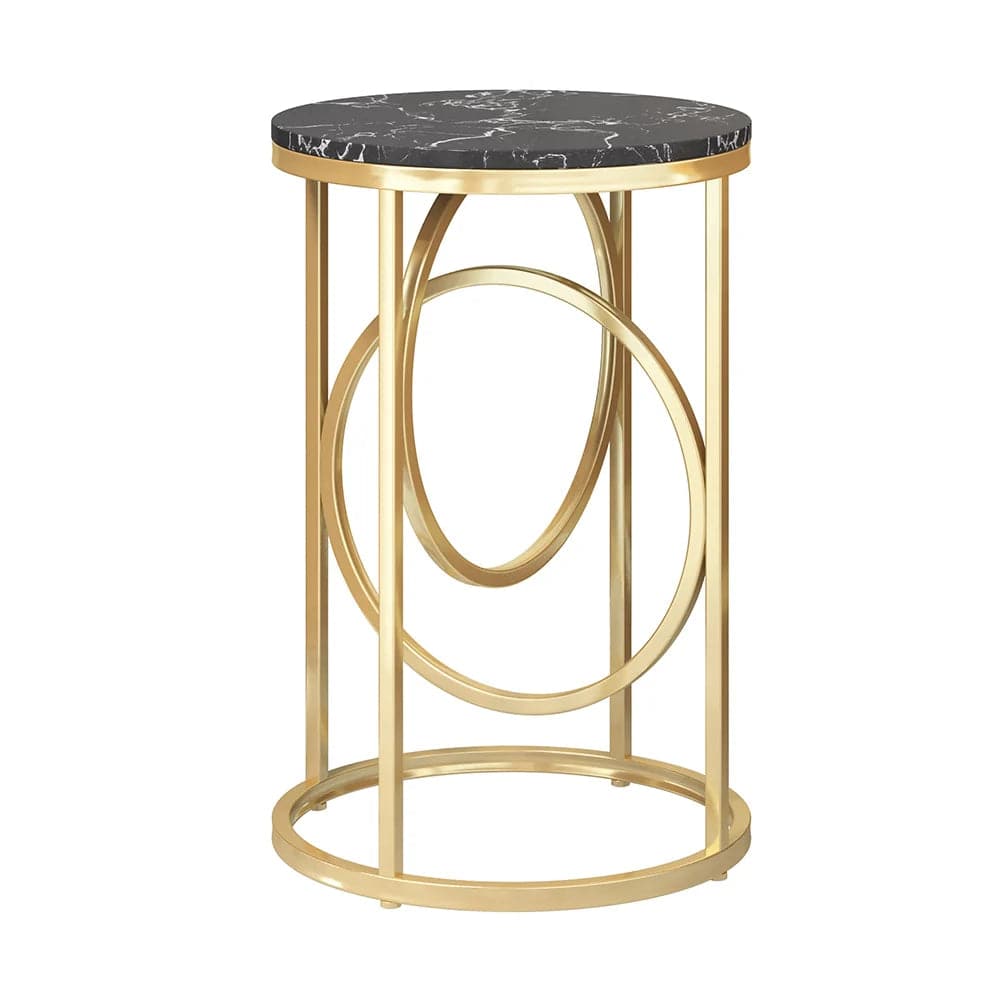 Black Round End Table Marble Top Side Table Metal in Gold