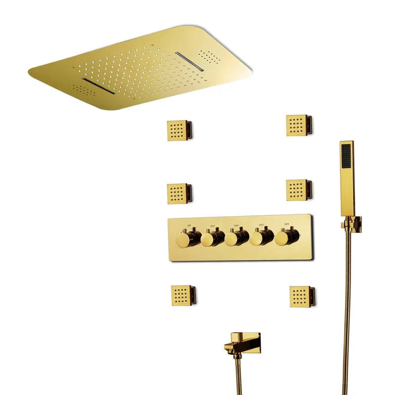 Wall-Mounted 23 Inch Thermostatic Shower System in Gold 4 Functions #Gold