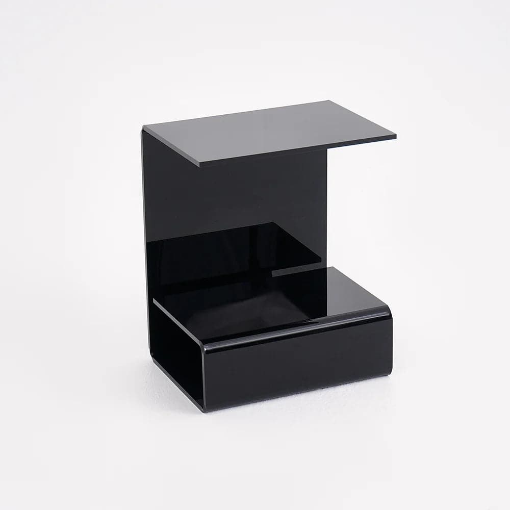 Modern Black Acrylic End Table with Storage C-Shaped Side Table