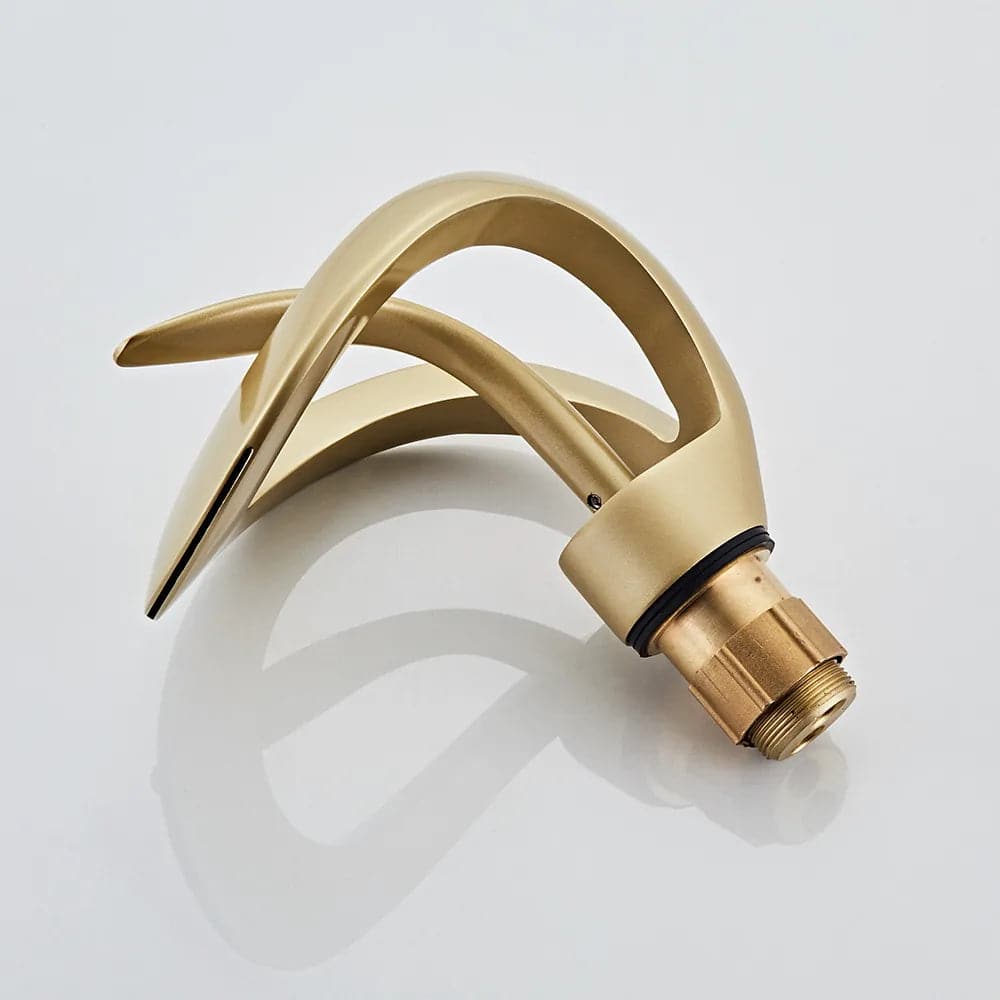 Modern Elegant Waterfall Bathroom Sink Faucet Single Handle Solid Brass in Gold#Gold