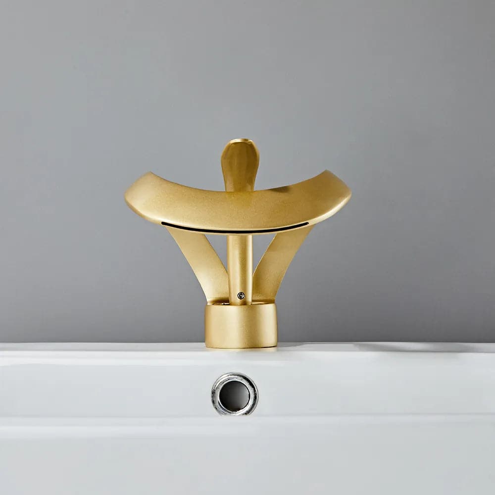 Modern Elegant Waterfall Bathroom Sink Faucet Single Handle Solid Brass in Gold#Gold
