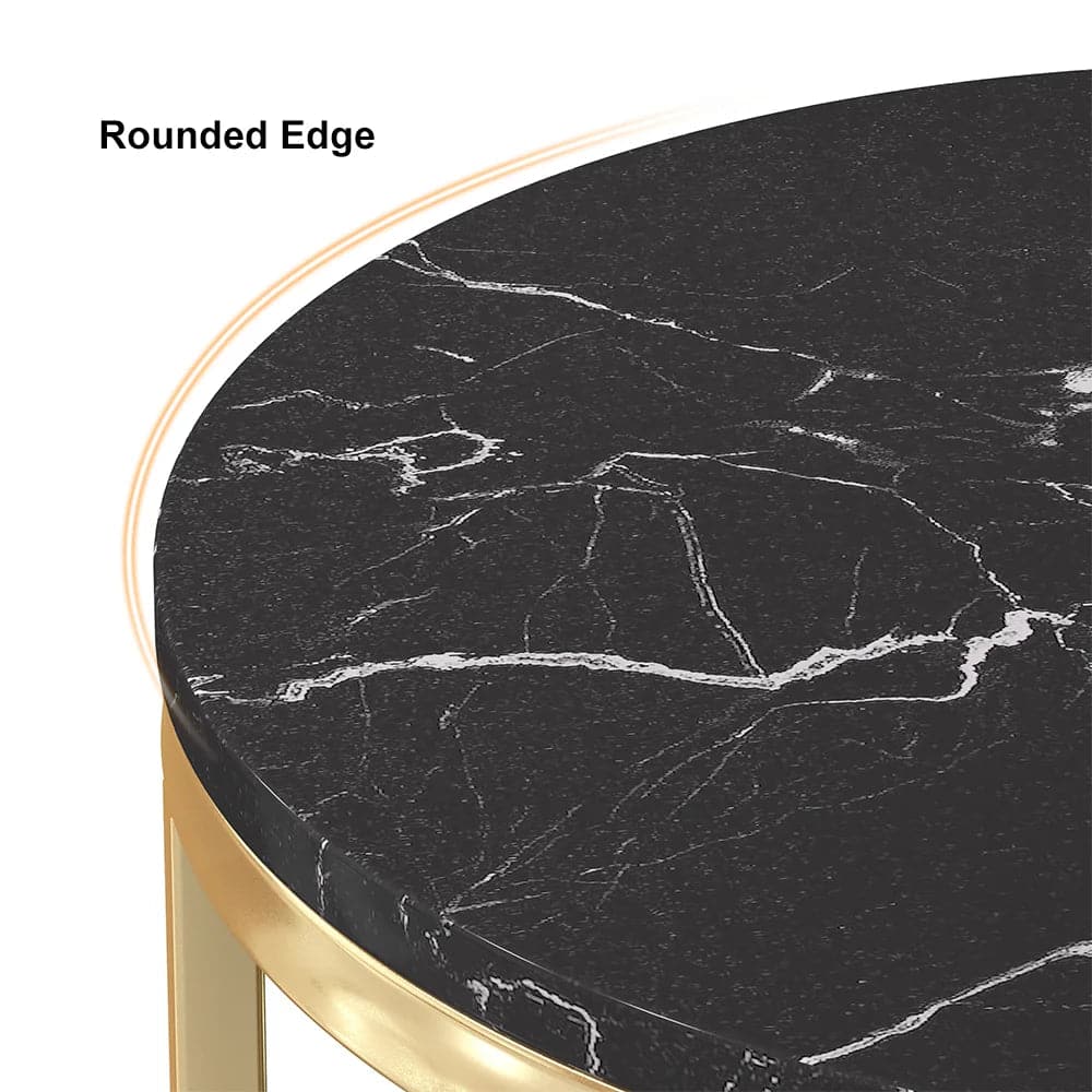 Black Round End Table Marble Top Side Table Metal in Gold