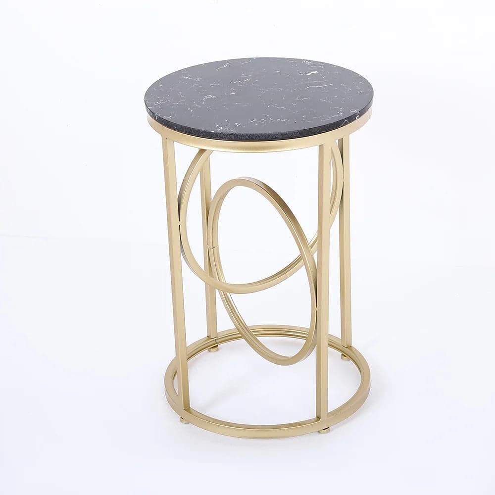 Black Round End Table Marble Top Side Table Metal in Gold